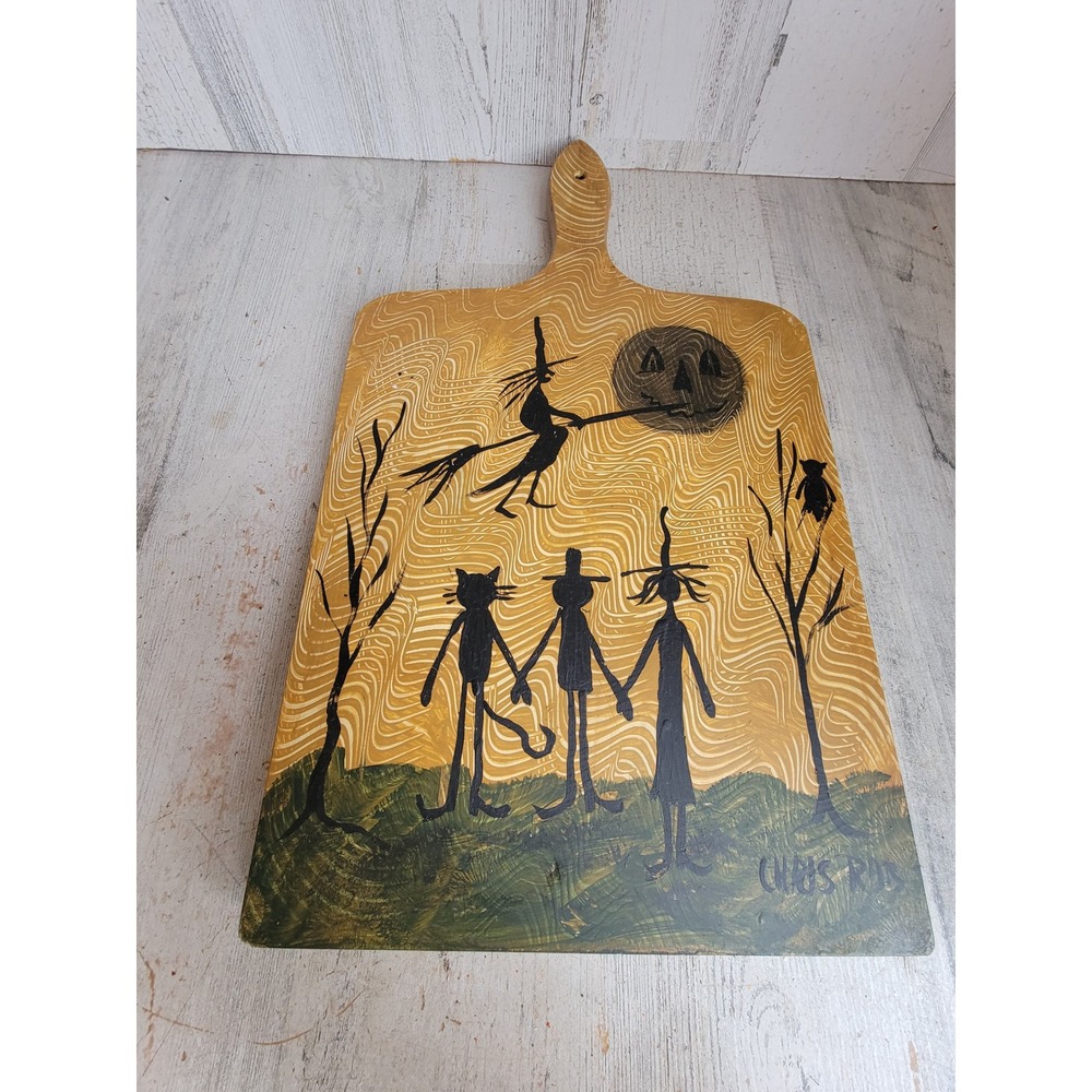 Chris Rob primitive cutting board hanging Halloween art wooden home decor witch